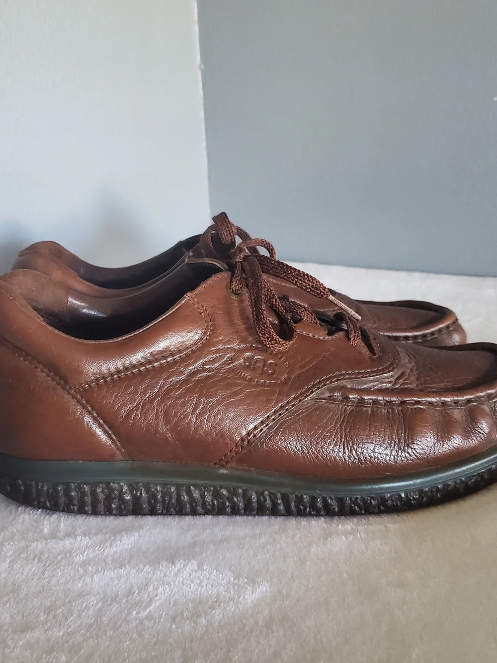 SAS Men's Brown Leather Pathfinder Moc Toe Lace Up Casual Shoes Size 10 N USA